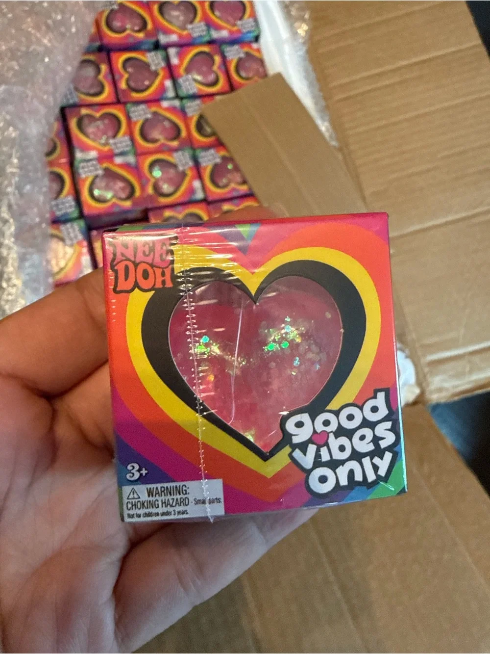 Viral Needoh Teal Holographic Heart Good Vibes Mini squishy set of 3!!!!